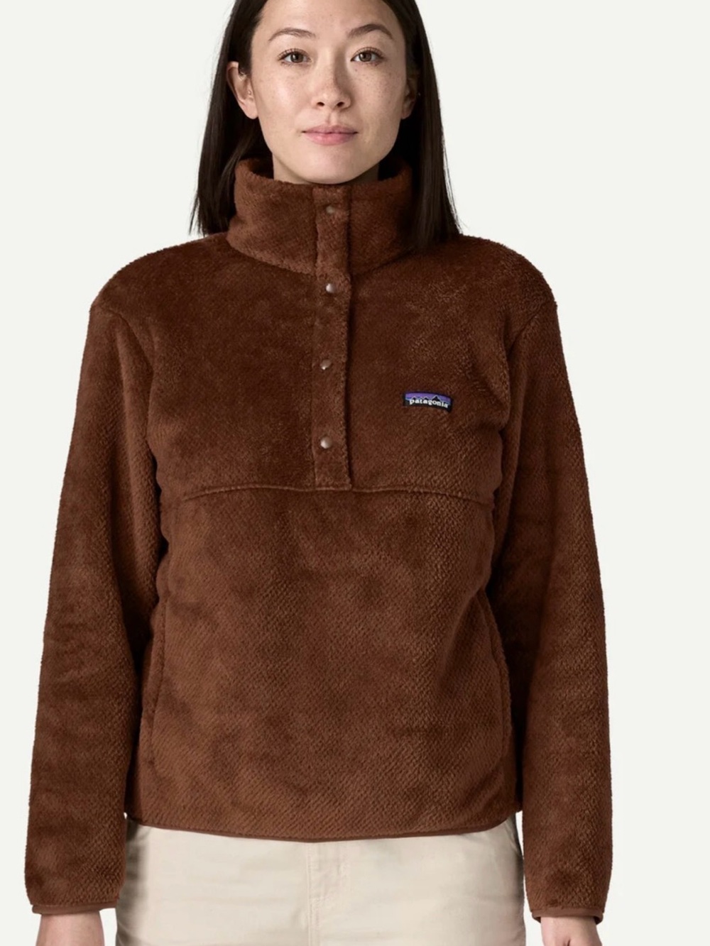 PATAGONIA Womens Re Tool Snap T Fleece Pullover-All Brown Pockets-Size M
